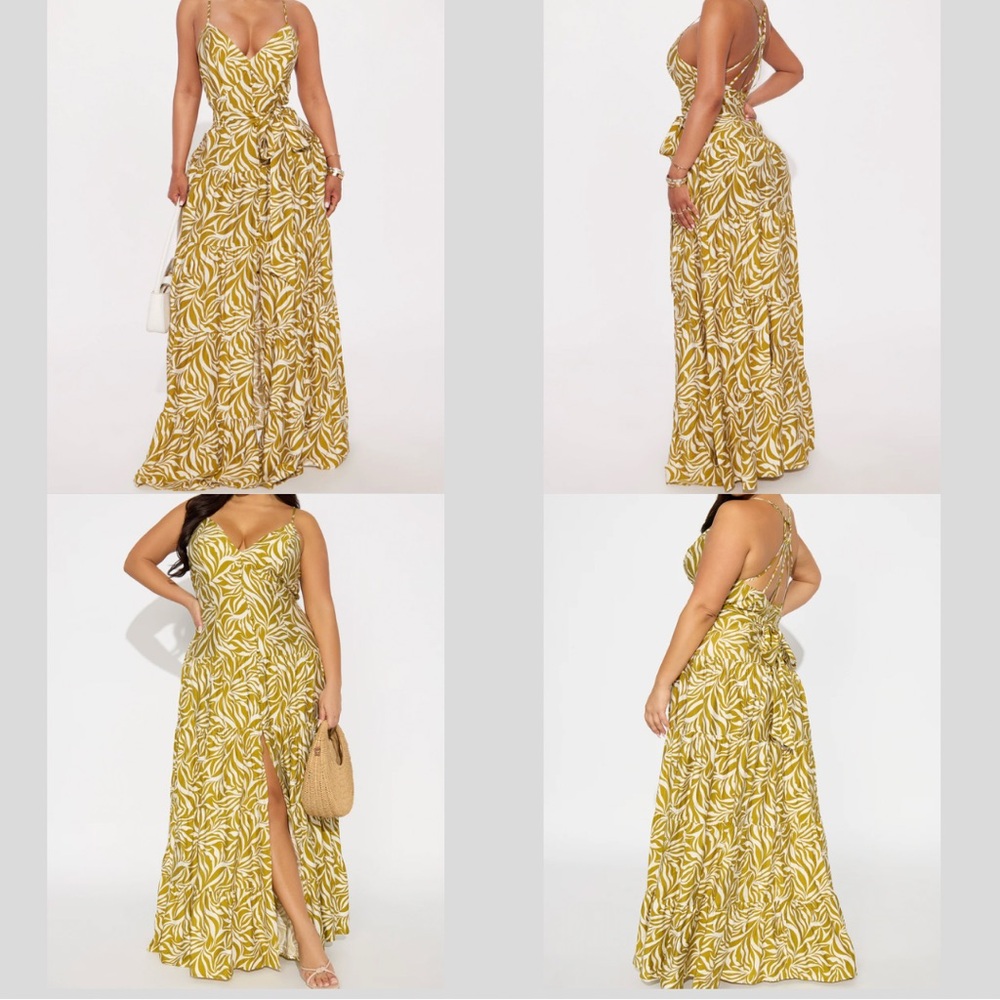 Fashion Nova Olive and White Maxi Dress